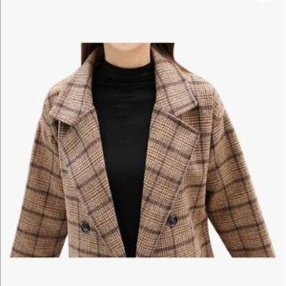 🎉HP🎉 NEW Double Breasted Plaid Wool Pea Coat - Picture 3 of 7